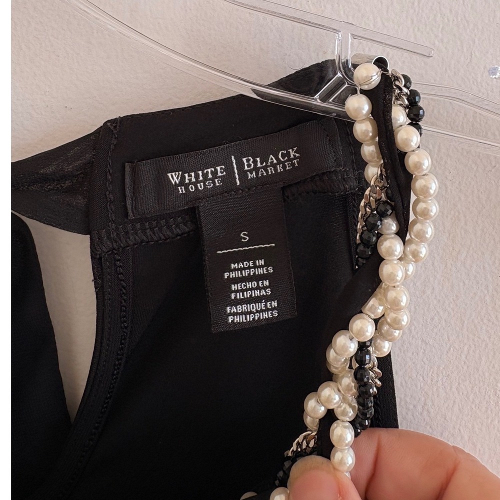 White House Black Market Black‎ Pearl Chain Halter Neck Tie Back Top Small - Picture 5 of 6
